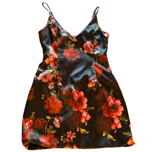 Fashion Nova Floral Mini Slip Dress Black Medium